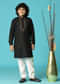 Black Linen Kurta Pant With Resham Work For Boys