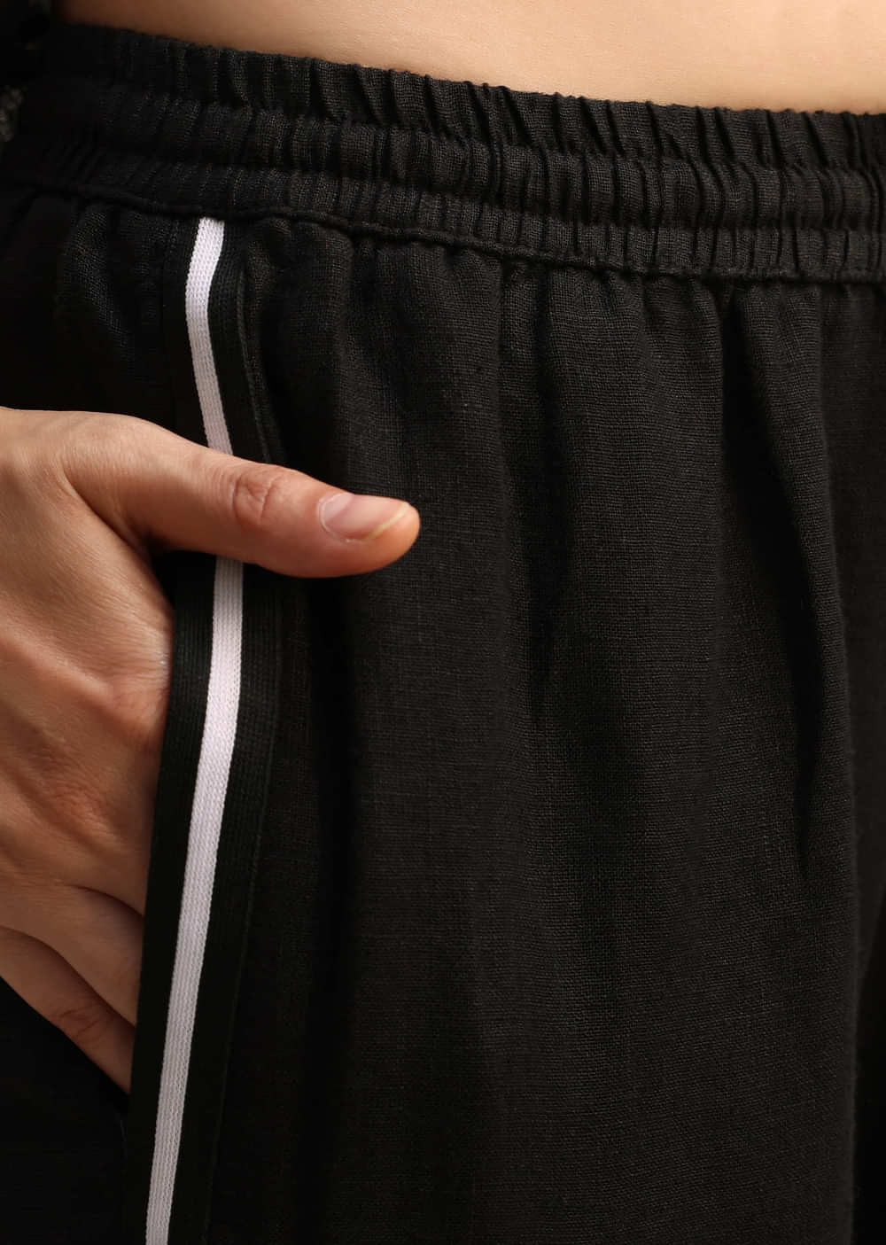 Black Linen Top And Pant With Patch Work