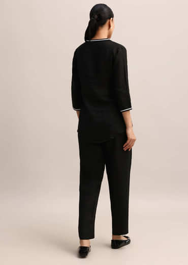 Black Linen Top And Pant With Patch Work