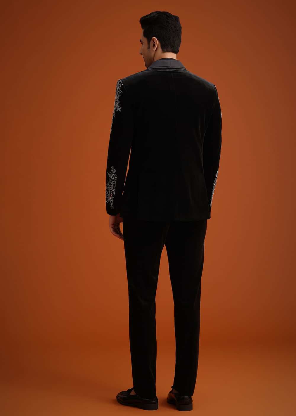 Black Micro Velvet Cutdana Embellished Tuxedo Set