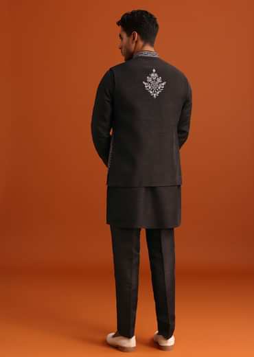 Black Mirror Embellished Jacket And Kurta Set