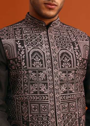 Black Mirror Embellished Jacket And Kurta Set