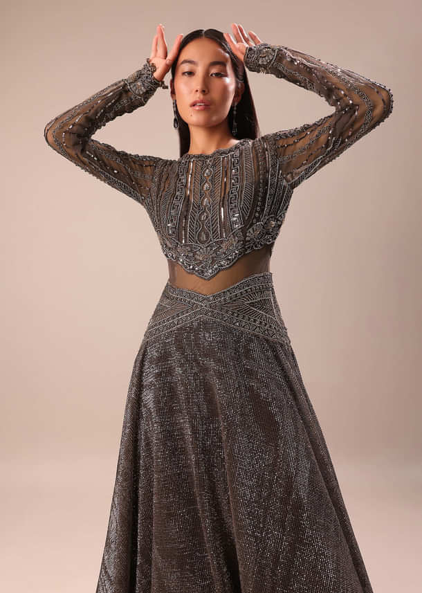 Black Ombre Embroidered Net Gown