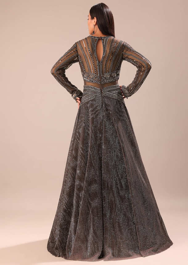 Black Ombre Embroidered Net Gown