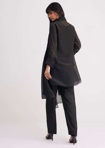 Black Organza Shirt Style Kurta Pant Set