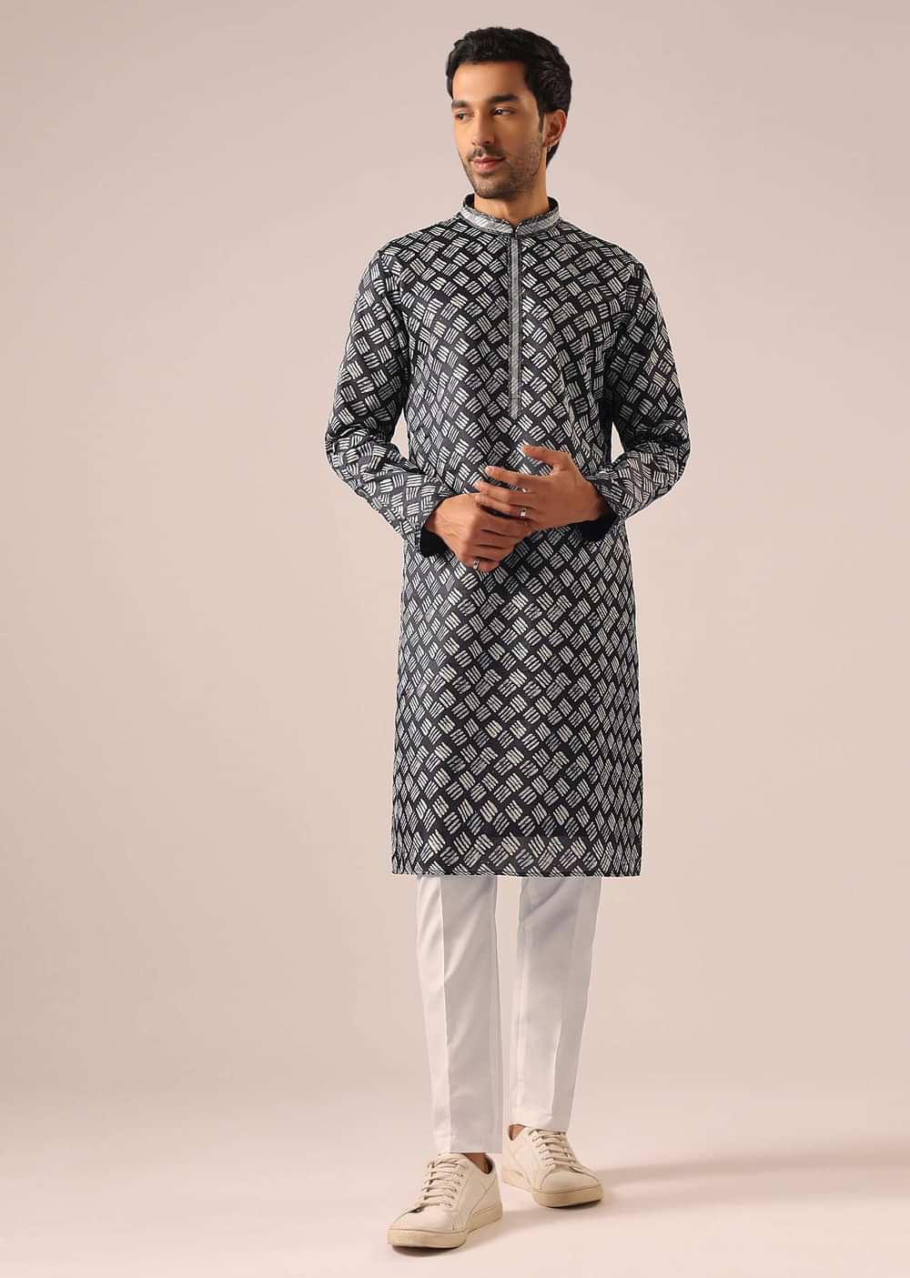 Black Printed Jacket And Kurta Set