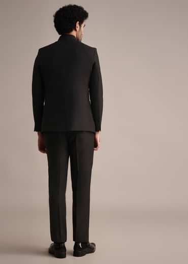 Black Rayon Angrakha Jodhpuri Suit