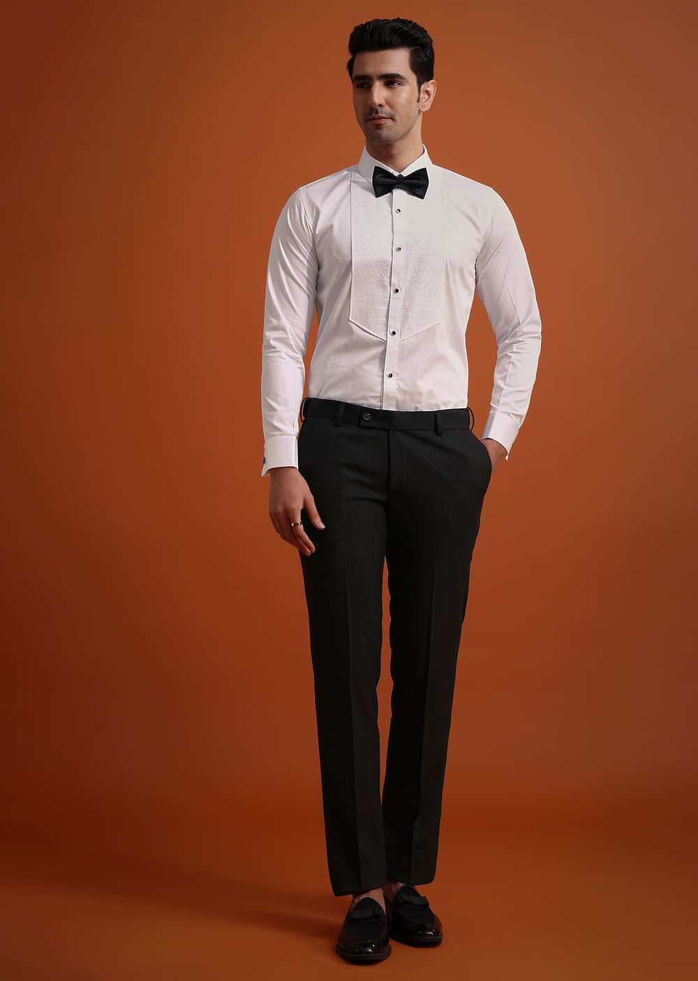 Black Rayon Tuxedo And Pant Set With Embellished Stones