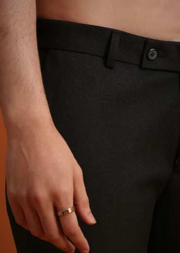 Black Rayon Tuxedo And Pant Set With Embellished Stones