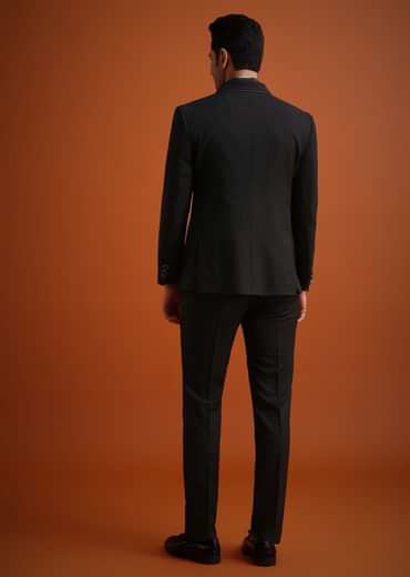 Black Rayon Tuxedo And Pant Set With Embellished Stones