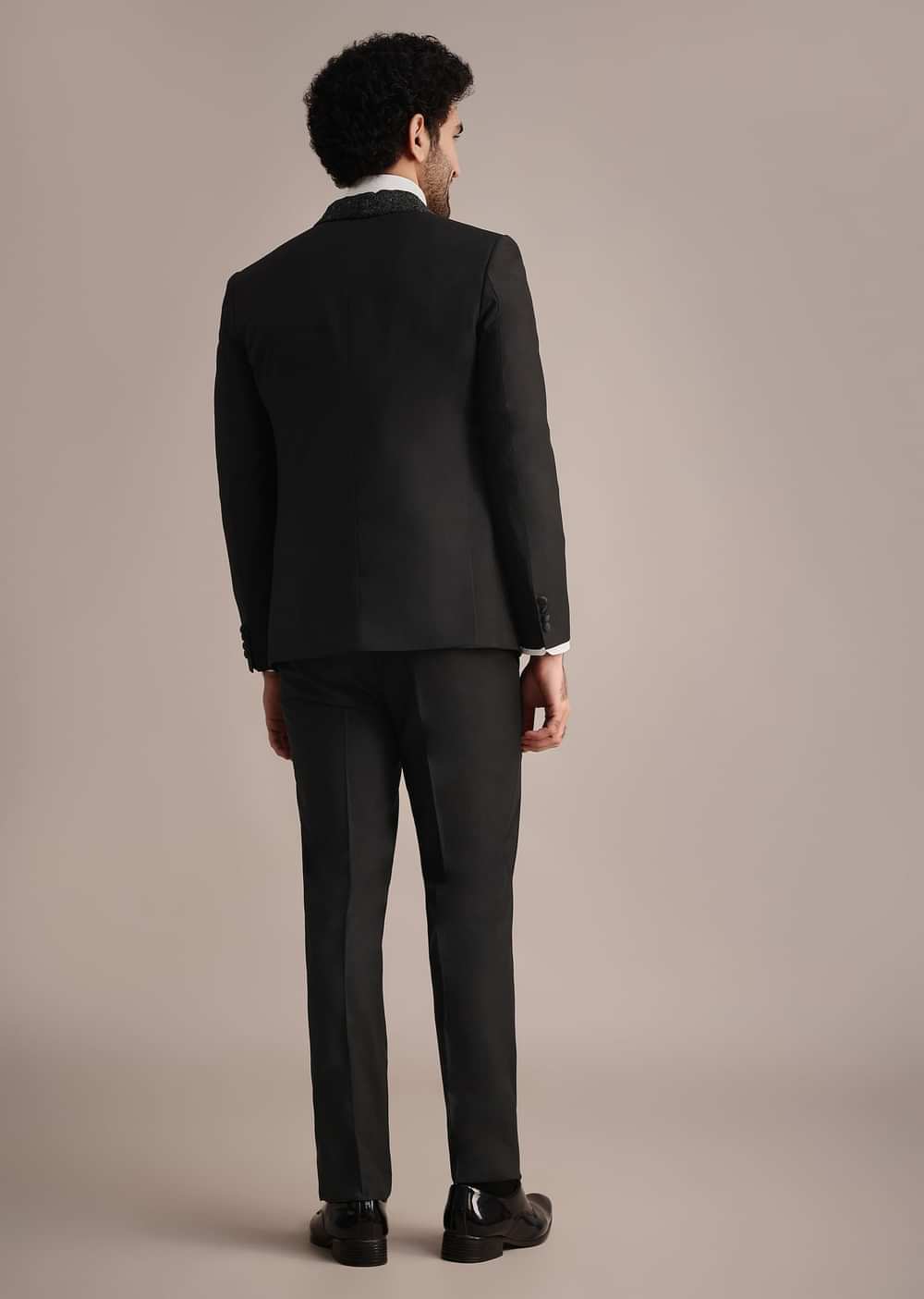 Black Rayon Tuxedo With Beaded Lapel