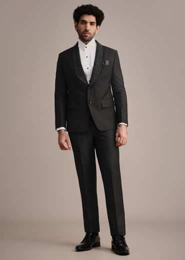 Black Rayon Tuxedo With Beaded Lapel