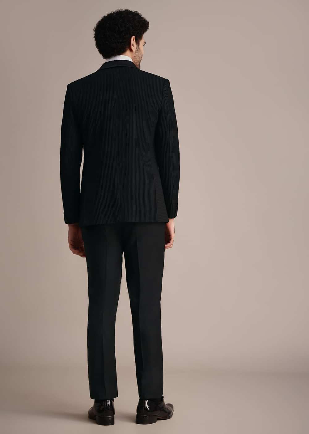 Black Rayon Tuxedo With Pintuck Detailing