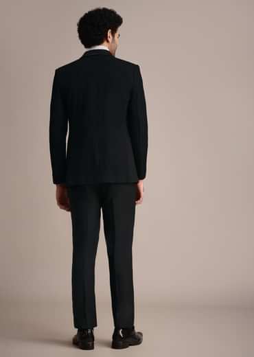 Black Rayon Tuxedo With Pintuck Detailing