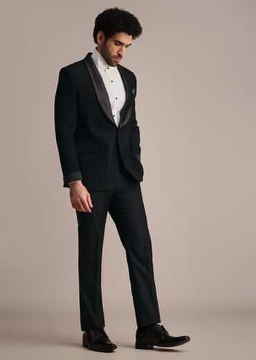 Black Rayon Tuxedo With Pintuck Detailing