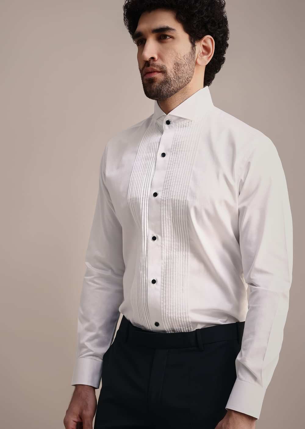 Black Rayon Tuxedo With Pintuck Detailing