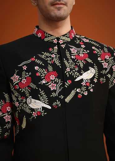 Black Resham Embroidered Indo Western Set