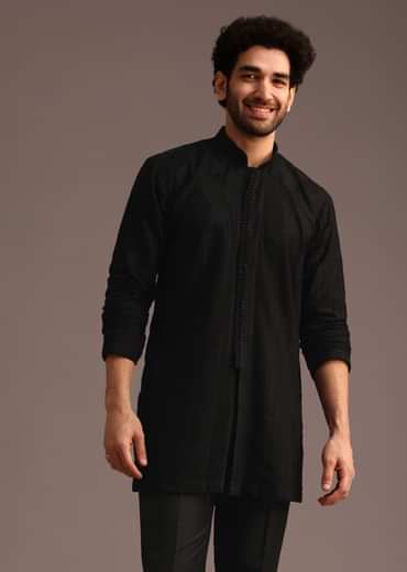 Black Resham Embroidered Kurta Pant Set