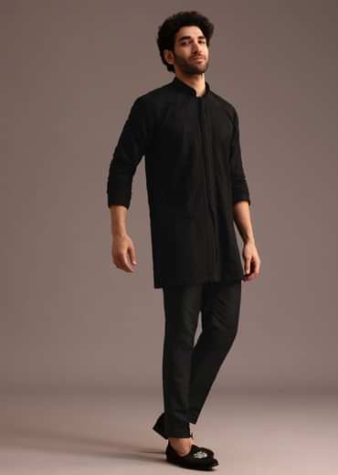Black Resham Embroidered Kurta Pant Set