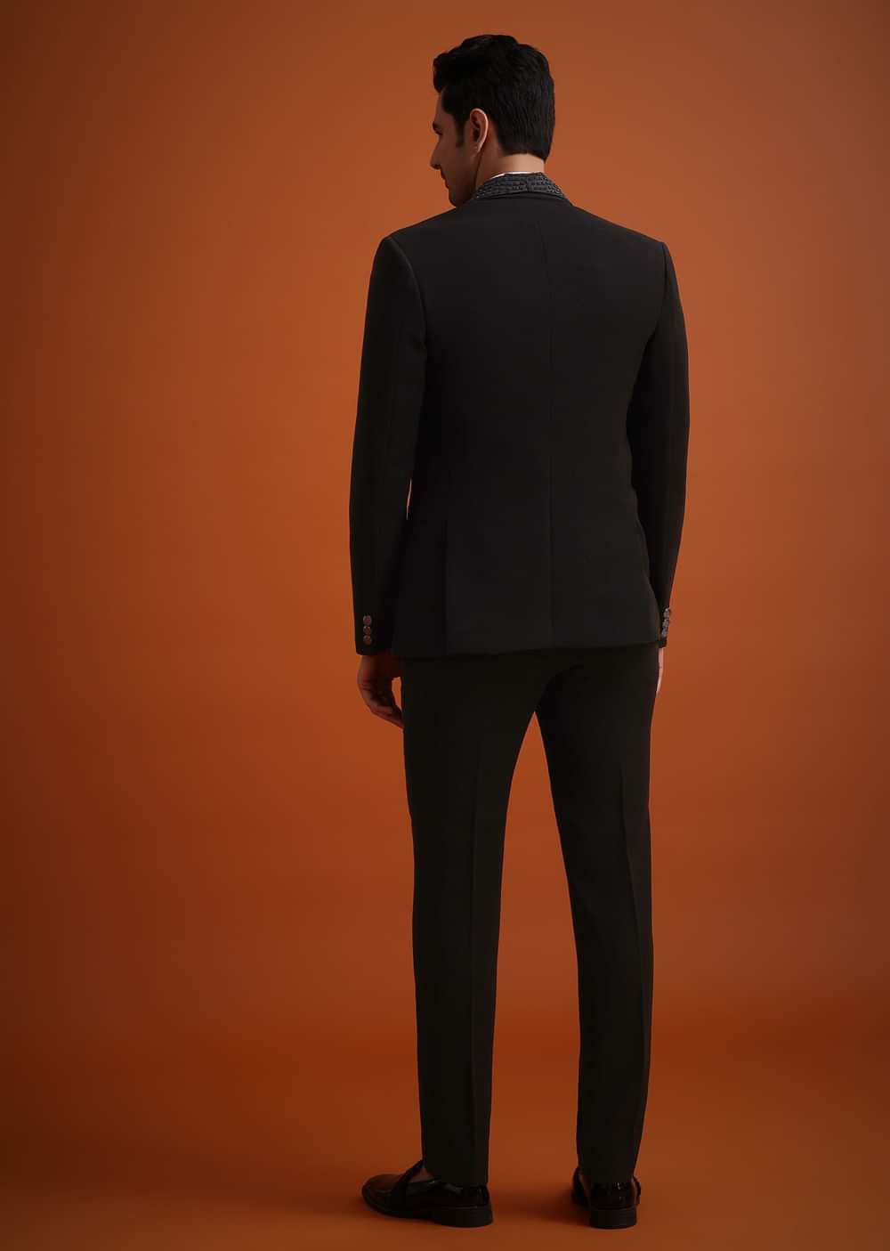 Black Resham Work Tuxedo And Pant Set