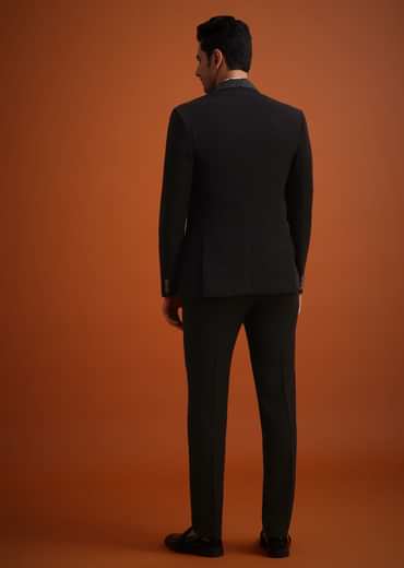 Black Resham Work Tuxedo And Pant Set