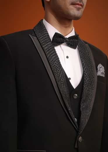 Black Resham Work Tuxedo And Pant Set
