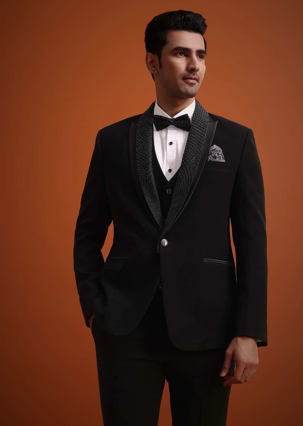 Black Resham Work Tuxedo And Pant Set