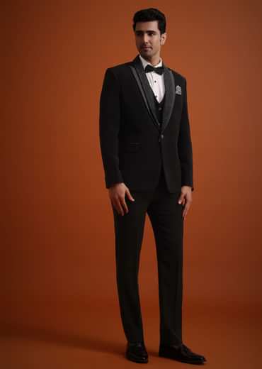 Black Resham Work Tuxedo And Pant Set