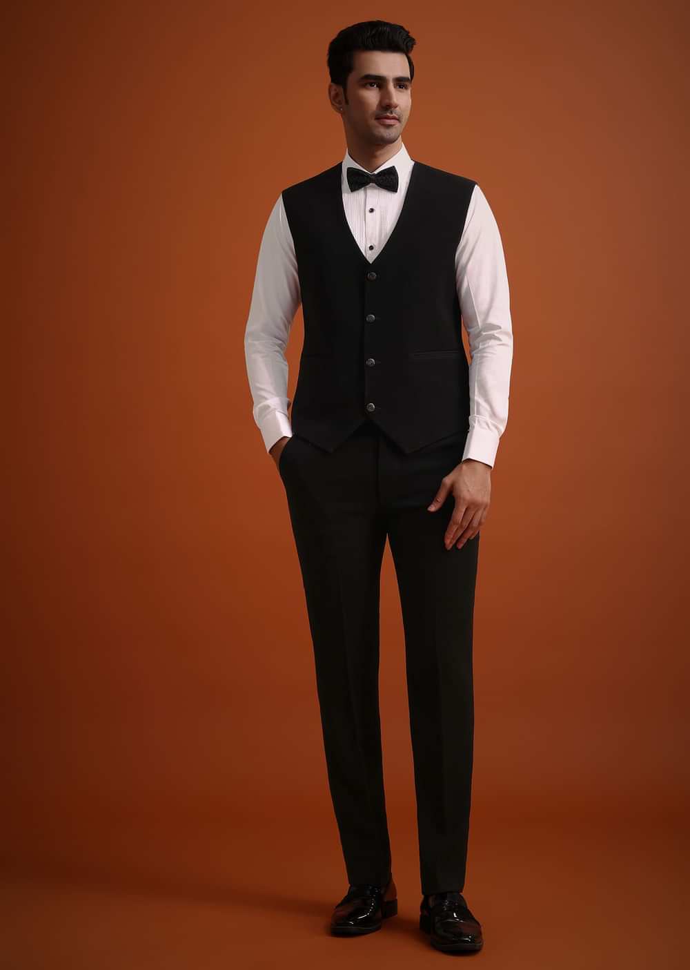 Black Resham Work Tuxedo And Pant Set