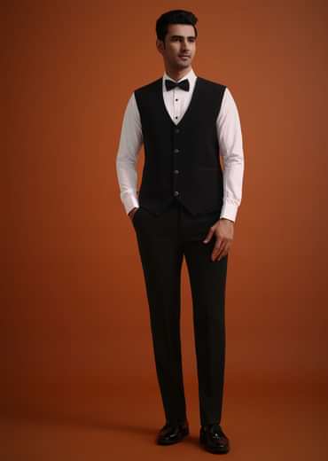 Black Resham Work Tuxedo And Pant Set