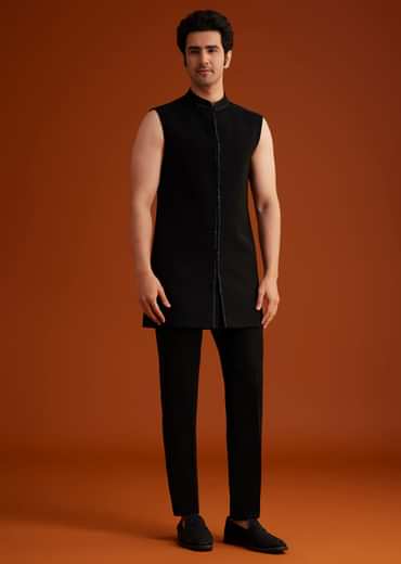 Black Sequin Embroidered Indo Western Set