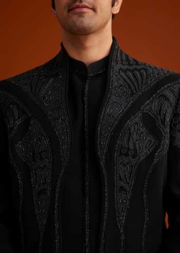 Black Sequin Embroidered Indo Western Set