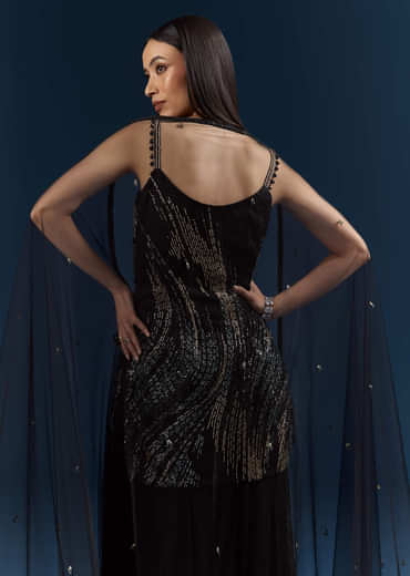 Black Sequins Sharara Suit With Cutdana Embroidery
