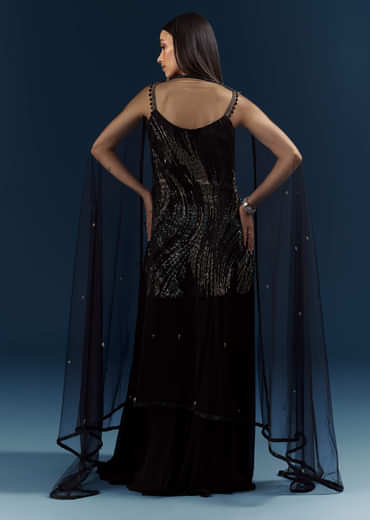 Black Sequins Sharara Suit With Cutdana Embroidery