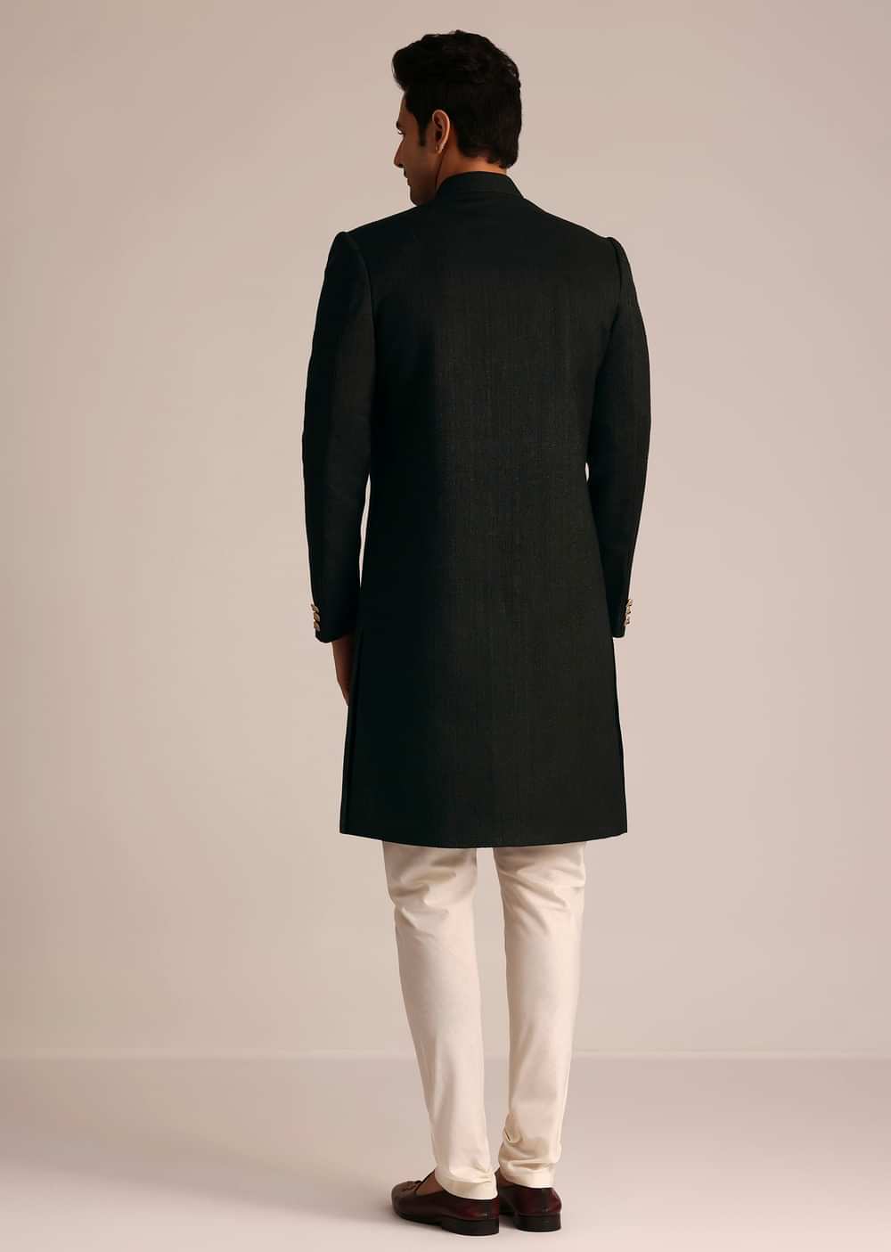 Black Sherwani Set With Contrasting Bottom