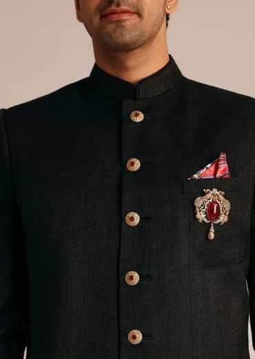 Black Sherwani Set With Contrasting Bottom