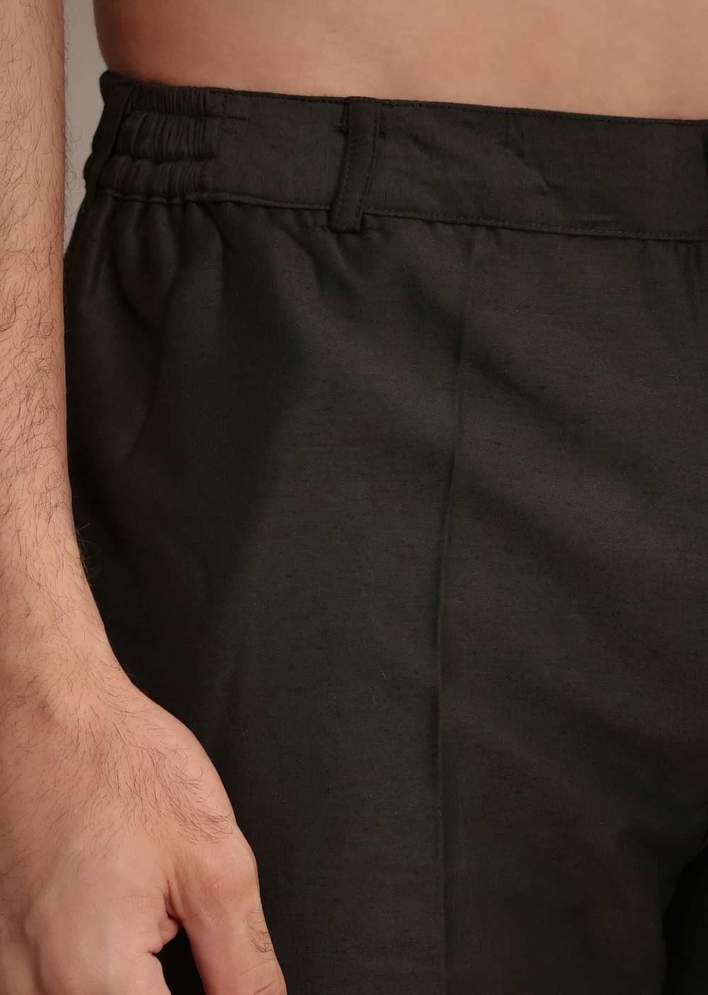 Black Silk Blend Hand Work Kurta Dupatta Set