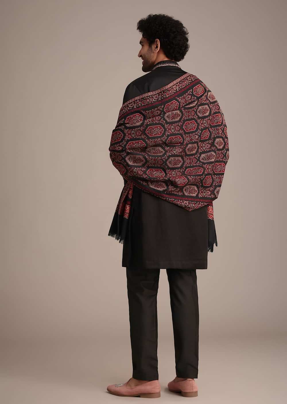 Black Silk Blend Hand Work Kurta Dupatta Set