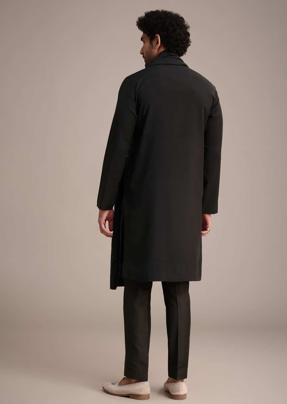 Black Silk Blend Kurta Pant With Dupatta