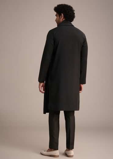 Black Silk Blend Kurta Pant With Dupatta