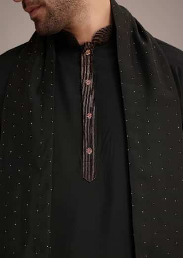 Black Silk Blend Kurta Pant With Dupatta