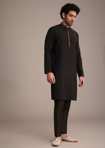 Black Silk Blend Kurta Pant With Dupatta