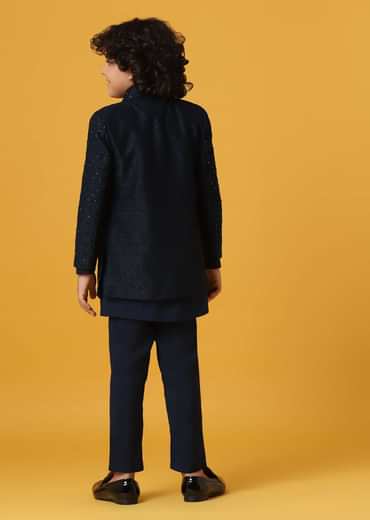 Black Silk Embroidered Sherwani Set for Boys