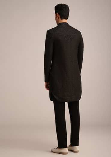 Black Silk Indo Western And Pant Set With Salli Work