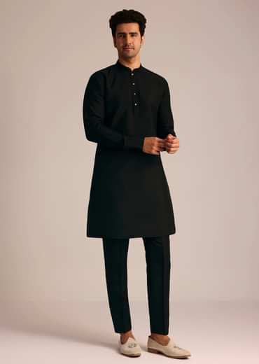 Black Silk Indo Western Set With Resham Embroidery