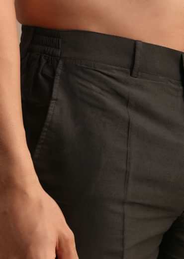 Black Silk Kurta Jacket Set With Pintuck Pattern For Men