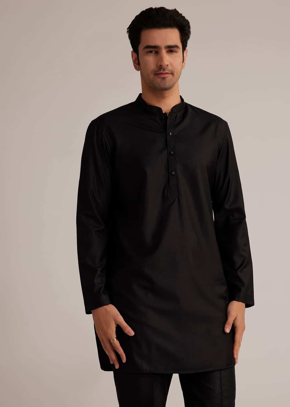 Black Silk Kurta Set With Embroidered Nehru Jacket