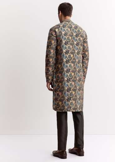 Black Silk Printed Kurta Set