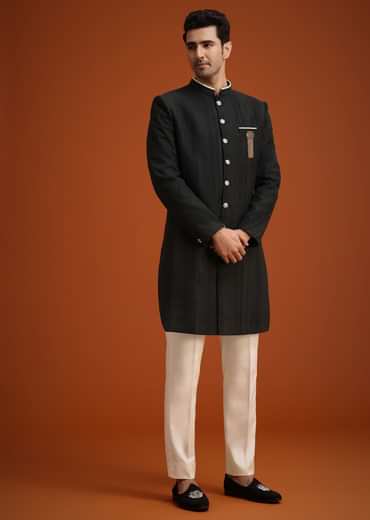 Black Silk Sherwani Set