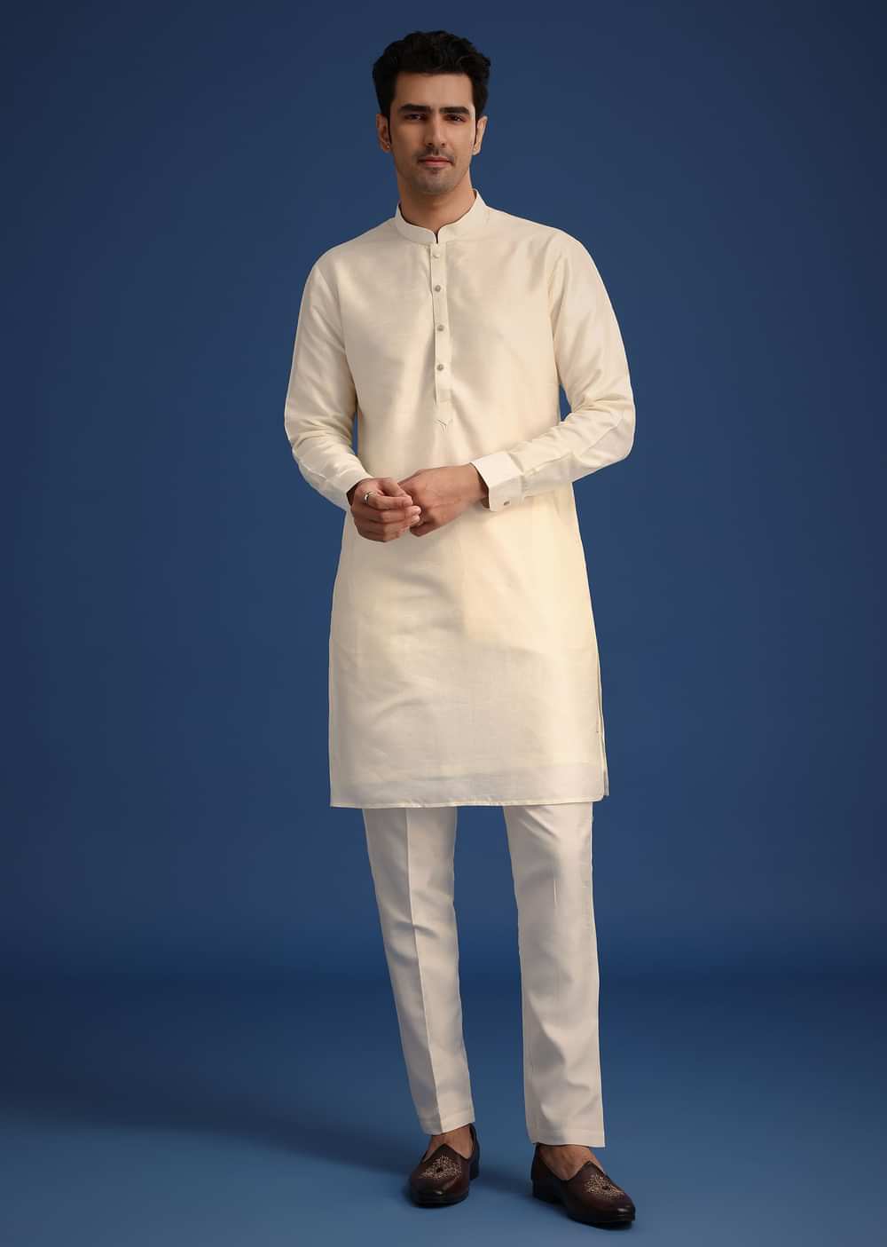 Black Silk Thread Work Jacket And Kurta Set